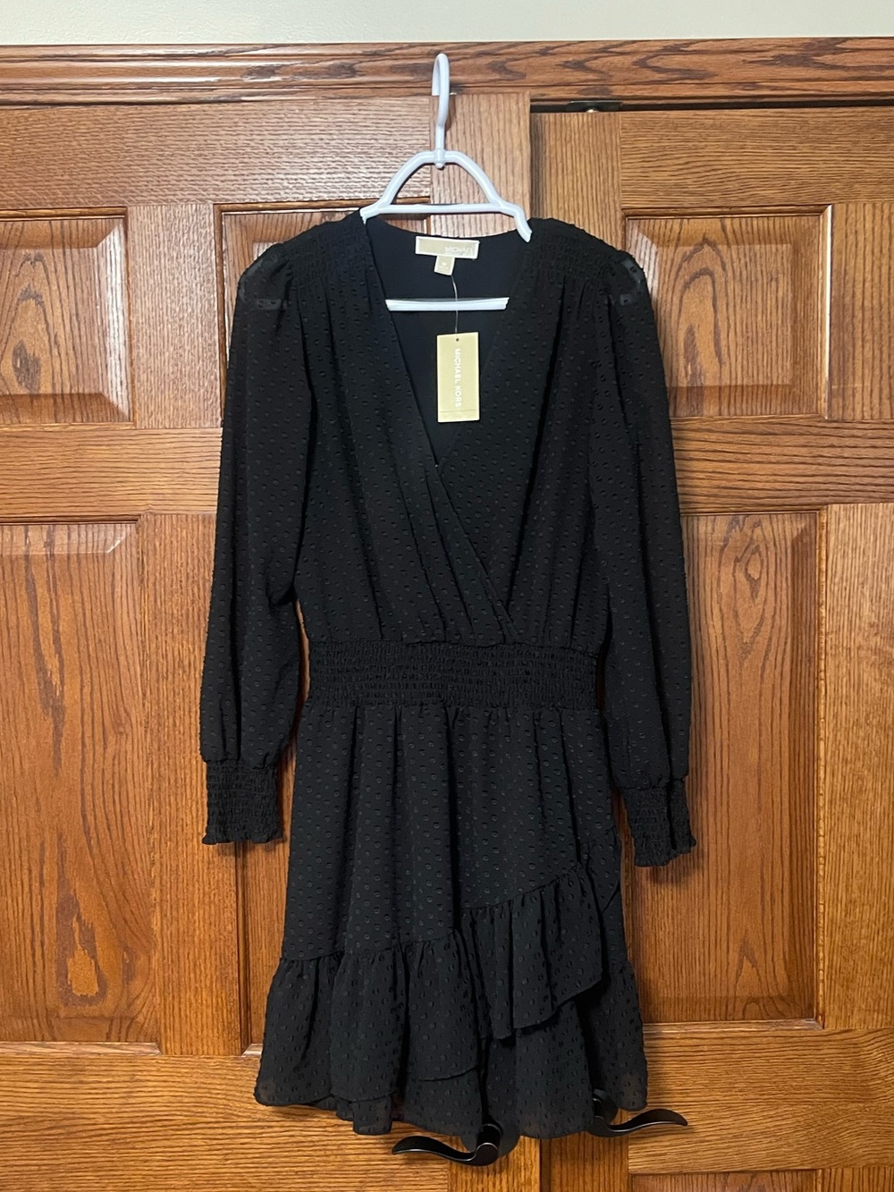 Michael Kors Black Swiss Dot Ruffle Dress - Size M